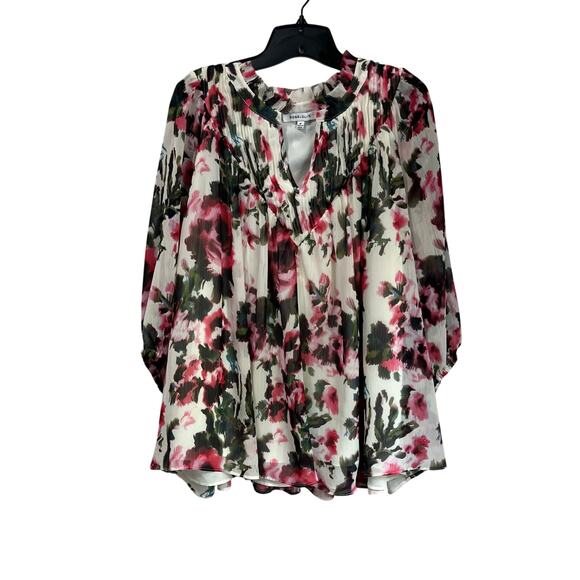 Rose + Olive Floral Sheer Blouse Plus Size 1X Boho Romantic Peasant Top Spring - Picture 1 of 7